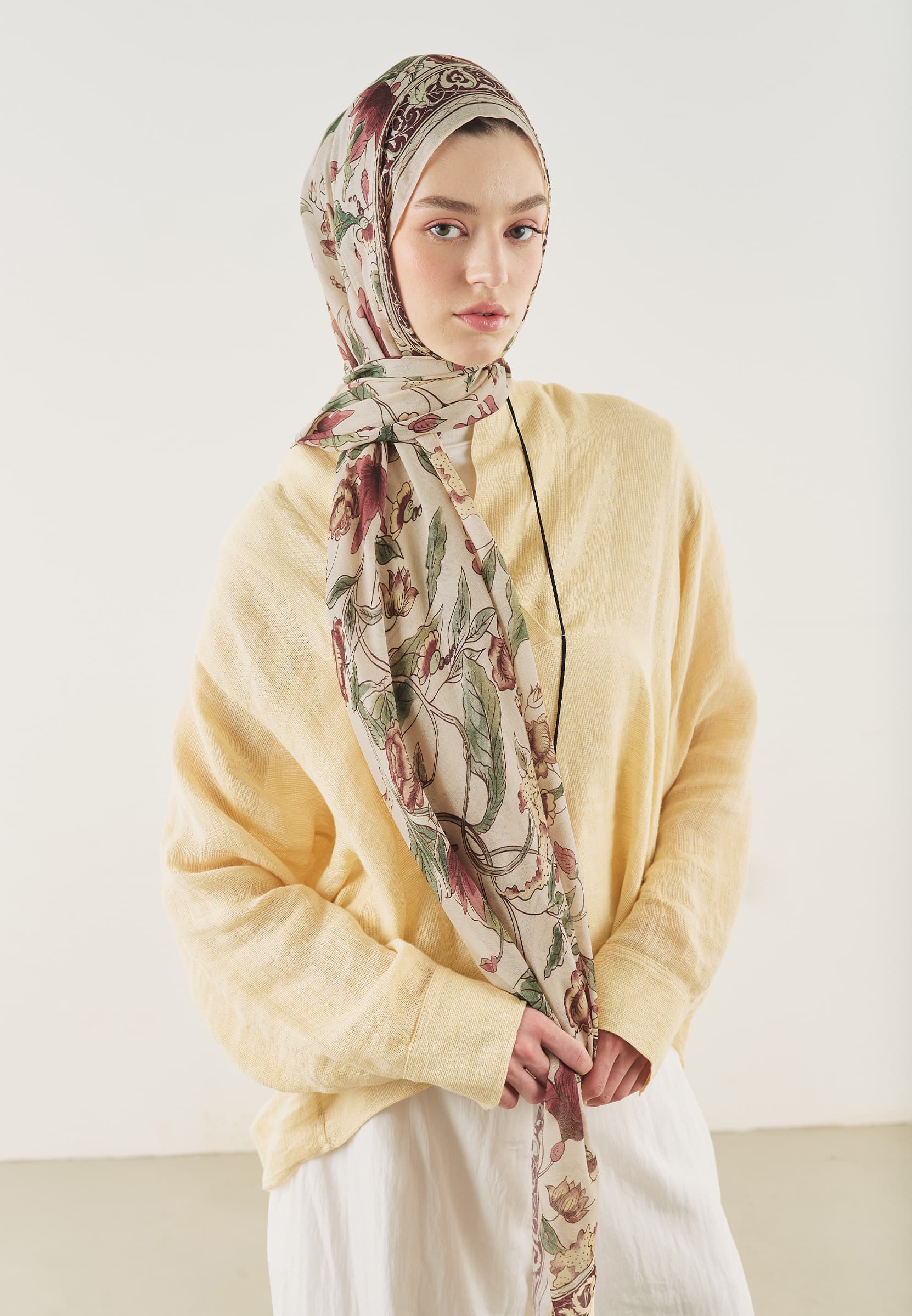 Pure Ethnic Desen Soft Viskon Şal Bej