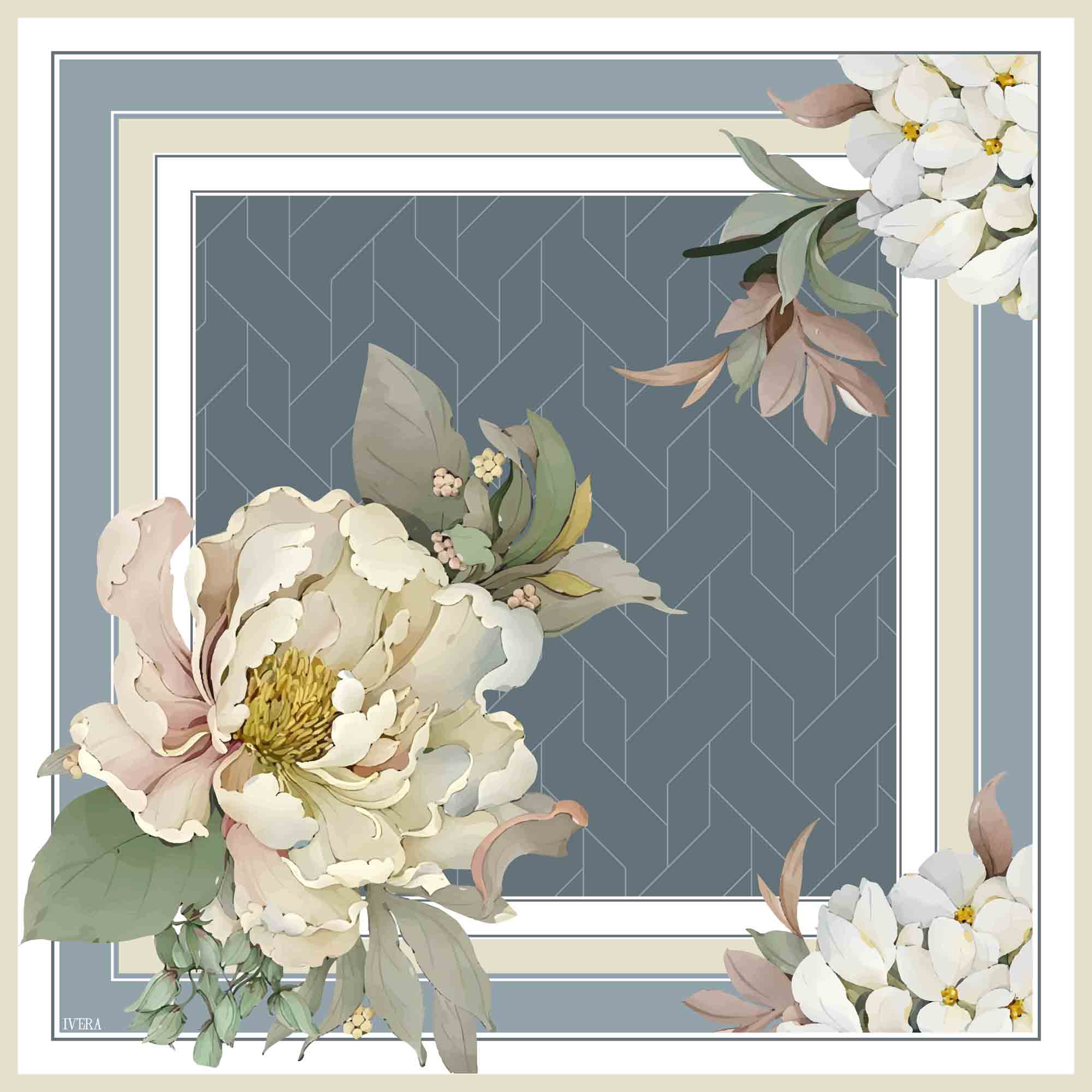 Petrol Blue Peony Scarf